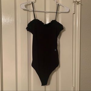 Black abercrombie & fitch bodysuit with ruffle across top